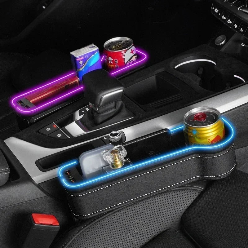 Smart Car Gap Organizer with Dual USB & LED Lighting