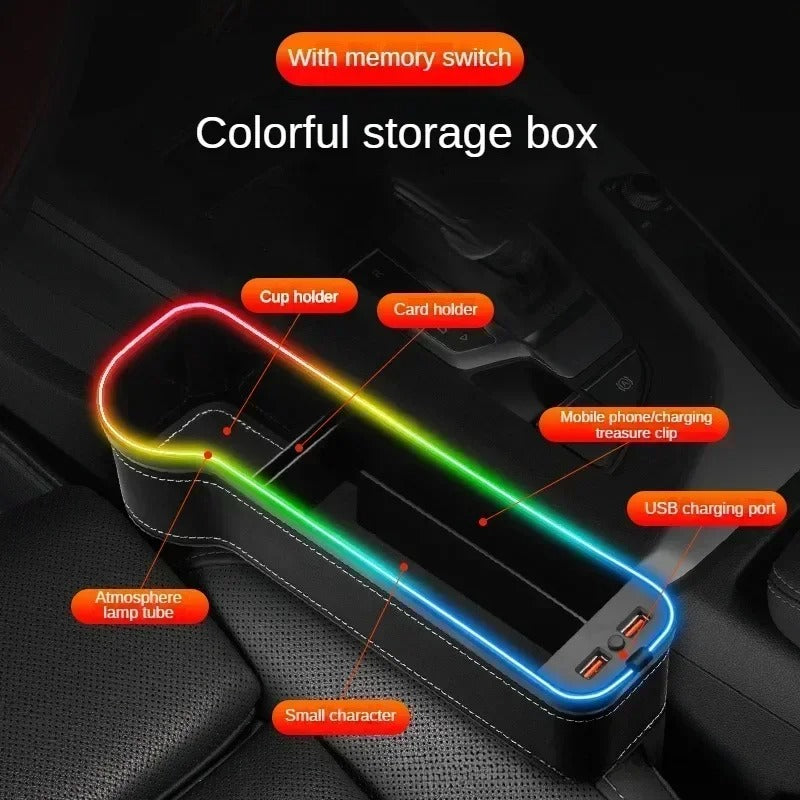 Smart Car Gap Organizer with Dual USB & LED Lighting